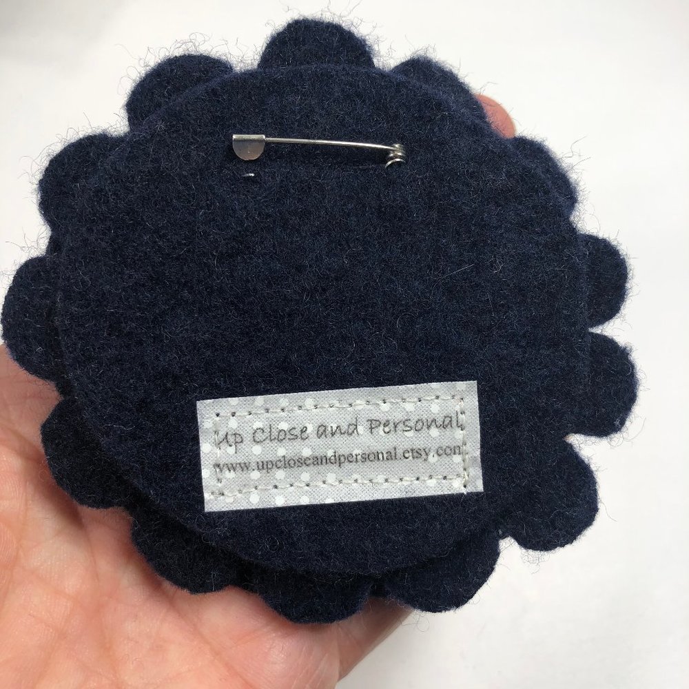 Navy Floral Cashmere Sweater Hat & Flower Pin - Picture 9 of 9
